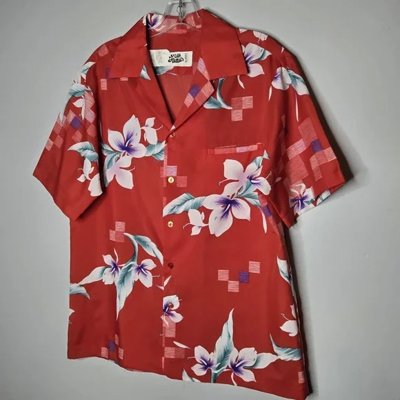 Vintage 70s Hilo Hattie's made in USA Aloha Welt-Pocket Hawaiian Red size Large - Picture 2 of 5